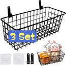 Joben Oligey 3 Set Hanging Wire Baskets ,Wall Mount Fruit Basket,No Drilling,Adhesive Small Metal Basket,Farmhouse Food Storage Mesh Bin Kitchen Pantry Laundry Bathroom Closet Garage RV ,Black by CozyNest Decor