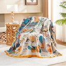 Fall Throw Blanket for Couch, Yellow Boho Decorative Throw Blanket, 100% Cotton Muslin Breathable Woven Farmhouse Blankets Quilt, 90"x98" Reversible Lightweight Blankets Bohemian Throw Quilt by CozyNest Decor
