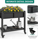 YITAHOME Raised Garden Bed, HIPS Poly Wood Elevated Planter Box with Shelf & Wheels for Mobility, Small Flower Box Stand for Patio Balcony Garden Backyard, Black by GreenHaven Gardens