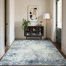 5x7 Area Rugs for Living Room Bedroom, Abstract Washable Rugs with Non-Slip Backing, Stain Resistant Indoor Floor Carpet for Dining Room Table Nursery Hallway Home Office-Blue/Ivory by TinyTreasures Baby Boutique