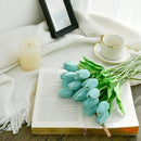 Mandy's Artificial Tulips 20 Stems Robin Egg Blue PU Faux Flowers for Wedding Home Decor 13.5 Inch by CozyNest Decor