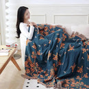 Snycler Boho Throw Blanket for Bed, 100% Organic Cotton Muslin Soft Throw-Floral Bird Farmhouse Rustic Spring Summer Fall Decor Blanket for Couch Sofa Quilt and Gift, 80" x 90" Orange by CozyNest Decor