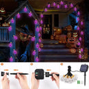 Orange & Purple Solar Halloween Lights Outdoor, 20Ft Black Hemp Rope Halloween String Lights, Waterproof Orange Purple Lights with 8 Modes 16 Shatterproof Bulbs for Patio, Yard, Party, Halloween Decor