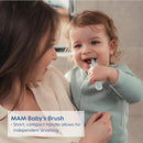 MAM Learn to Brush Set (1 Baby's Brush Toothbrush, 1 Training Brush, 1 Safety Shield), Baby Toothbrushes with Brushy The Bear, Interactive App, for Boys 5+ Months, Blue by TinyTreasures Baby Boutique