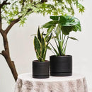 6 + 8 Inch Plant Pots, Ceramic Planter Pot with Drainage Hole & Saucer, Indoor/Outdoor Cylinder Round Planter Pot, Matte Black by GreenHaven Gardens