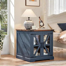 Farmhouse End Table Set of 2 with Charging Station, 24" Large Sofa Side Table with Glass Barn Door, Night Stand with Adjustable Shelf, Wood Nightstand, Square Bed Side Table for Living Room,Bedroom by CozyNest Decor