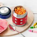 LunchBots Thermal 8 oz Triple Insulated Thermos - Hot 6 Hours or Cold 12 Hours - Leak Proof Thermos Soup Jar - All Stainless Interior - Navy Lid - Red Dots by TinyTreasures Baby Boutique
