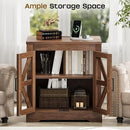 Farmhouse Side Table - 24" Large Night Stand Set 2, Wood Nightstand with Charging Station, Bedside Table with Adjustable Shelf, End Tables Living Room, Rustic Bed Side Tables Bedroom, Walnut by CozyNest Decor