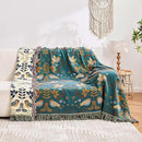 Boho Throw Blanket, 100% Cotton Ultra Soft Luxury Throw Rustic Quilt, 90"x98" Floral Printed Farmhouse Decor Bed Summer Blankets, All Season Rustic Reversible Bohemian Throw for Bed - Blue by CozyNest Decor