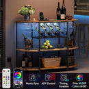 Wine Cabinet Bar Cart Table with Power Socket and LED Light, Three Tiers Coffee Bar Table Wine Rack Liqour Bar with Large Storage for Home Kitchen (Retro Brown) by CozyNest Decor