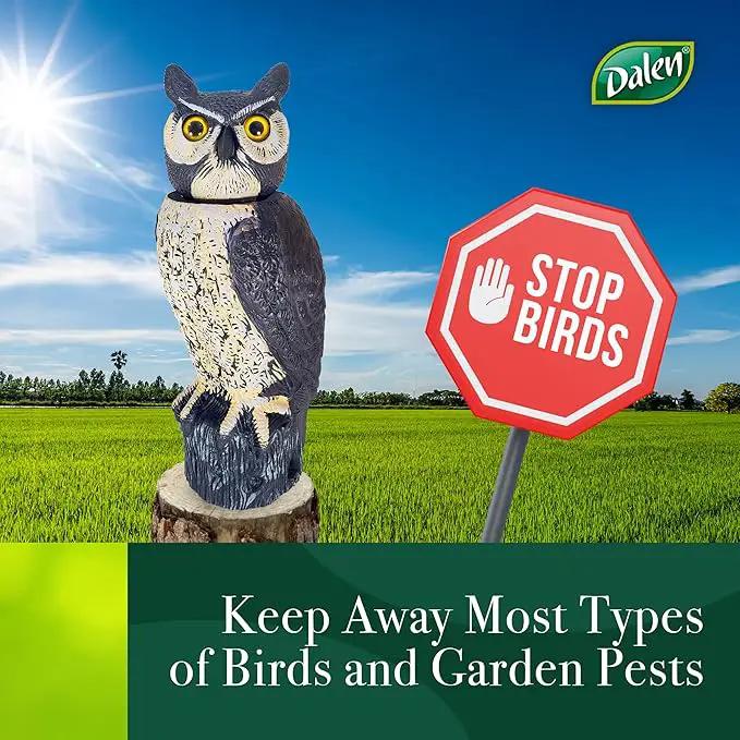 Dalen SOL-R Action Solar Fake Owl Decoy to Scare Birds Away from Gardens, Rooftops, and Patios - Safe and Humane, 18" 360º Rotating Head, photo 4 of 9