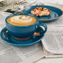 Mora Ceramic Latte Art Mug With Saucer - 10.5 oz, Round Bottom For Perfect Pours - Cafe Cups for Cappuccino, Espresso, Coffee, Tea etc - Porcelain Set for Baristas, Great Gift - Azure Blue by CozyNest Decor