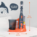 Brusheez Kids’ Electric Toothbrush Set - Safe & Effective for Ages 3+ - Parent Tested & Approved with Gentle Bristles, 2 Brush Heads, Rinse Cup, 2-Minute Timer, & Storage Base (Shadow The Shark) by TinyTreasures Baby Boutique