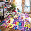 Kids Rugs for Playroom Bedroom Classroom Nursery, Non-Slip and Washable Rugs for Children Toddlers Girls, Educational and Fun Rug Carpets with ABC Alphabet Animals Shapes, 7x10, Purple by CozyNest Decor