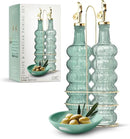 COOK WITH COLOR Glass Olive Oil Bottle Dispenser - 2 Pack- 17oz Oil and Vinegar Cruet - Olive Oil Carafe Decanter for Kitchen by CozyNest Decor