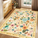Floral 4x6 Area Rug Machine Washable Soft Print Boho Carpet Non Slip Doormat Low Pile Flower Area Rugs for Living Room Bedroom Nursery Kitchen Dining Room Indoor-Ivory/Yellow by TinyTreasures Baby Boutique