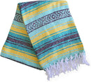 Del Mex Classic Mexican Blanket, Large Authentic Woven Falsa Throw (70"x50"), Artisan Southwest Décor for Beach, Yoga, Outdoors (Teal/Yellow) by CozyNest Decor