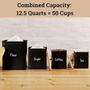 Kitchen Canisters for Countertop Set of 4 with Customizable Chalkboard Labels & Marker Pen - Big Iron Kitchen Canisters with Airtight Lids - Black Canister Set - Flour and Sugar Containers Farmhouse by CozyNest Decor
