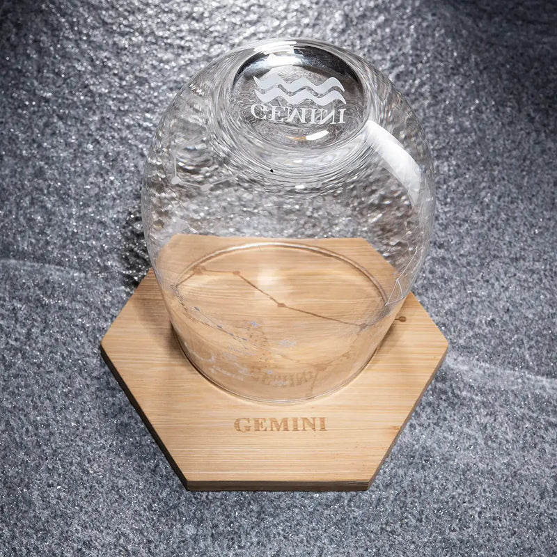 Set Of 2 Zodiac Sign Wine Glasses With 2 Wooden Coasters By Astrology Drinking Glass, photo 4 of 6