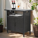 Outdoor Indoor Storage Cabinet with Rolling Wheels, Patio Serving Cart with Bar Table and Wicker Cabinet, Kitchen Island Prep Table, Black by CozyNest Decor