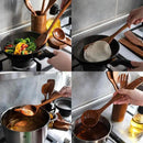 8 Pcs Teak Wooden Utensil Set with Holder, Spoon Rest & 6 Hooks - Durable Wooden Spoons for Cooking with Comfort Grip - Effortless Clean, Non-Stick Friendly