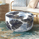 Inflatable Ottoman Stool D21 xH9 for Outdoor/Indoor Use, Water Repellent Patio Foot Rest Stool with Portable Handle,Round Pouf Ottoman Suitable for Garden,Deck and Camping - Monstera Blue by CozyNest Decor