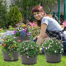 Quarut 10 inch Plastic Flower Pots for Outdoor Plants，4 Pack Large Outdoor Planter Pot with Drainage Holes & Saucers，Imitation Wine Barrel Design，for Indoor Outdoor Garden Plants（Brown） by CozyNest Decor