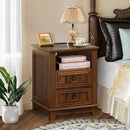 18" Farmhouse Night Stands Set of 2 with Charging Station, 2 Drawers End Table Dresser for Bedroom, Brown Wooden Nightstand, Bed Side Table with Open Shelf, Bedside Cabinet for Living Room by CozyNest Decor
