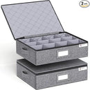 YearningHome Cup and Mug Storage Box with Hard Shell and Dividers for Coffee Mugs,Tea Cups and Glasses,Stackable Storage Organizers with Lid,Handles,Zips and Lable for Moving,Holds 12,2 Pack, Grey by CozyNest Decor