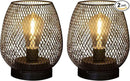 2 Pack Battery Operated Lamp Outdoor Table Lantern,Metal Cage Cordless Lamps with LED Bulb for Weddings Parties Patio Events Indoor Outdoor Patio Bedroom Living Room（Black by GreenHaven Gardens