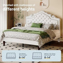Allewie Queen Bed Frame with Adjustable Velvet Tiara Headboard, Upholstered Diamond Button Tufted Platform Bed, Wood Slats Support, No Box Spring Needed, Mattress Foundation, Easy Assembly, White by CozyNest Decor