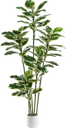 Artificial Rubber Plant 6FT Faux Plants Indoor Fake Rubber Tree with White Planter, Tall Fake Plants Potted Tree Floor Plant in Pot, Artificial Trees for Home Office Room Outdoor Decor by CozyNest Decor