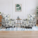 Wingback Accent Chair with Removable Pillow, High Back Floral Armchair with Solid Wood Legs & Nailhead Trim, Comfy Upholstered Reading Single Sofa Chair for Bedroom (2, Blue Floral Pattern) by CozyNest Decor