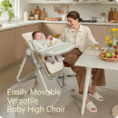 6 in 1 Convertible High Chairs for Babies and Toddlers,Portable High Chair with Dishwasher Tray and 4 Wheel,Booster Seat for Dining Table,Foldable Toddle and Baby Feeding Highchair (White) by TinyTreasures Baby Boutique