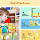PicassoTiles 100pc Magnetic Marble Run Travel Size Tile Blocks Construction Kids Toy Set On The Go Mini Magnet Tiles Marbles Playset for Race Track Building Block STEM Learning Kit Boy Girl 3+ PTMG100 by TinyTreasures Baby Boutique