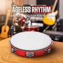 Flexzion Wood Handheld Tambourine Adults 8-Inch Double Row 8-Pair Jingles (Red) - Percussion Round Tamborines Musical Instrument with Metal Zills by TinyTreasures Baby Boutique