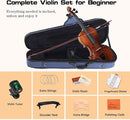 ADM 3/4 Size Wood Violin Set for Kids Teens Students Adults Beginner Acoustic Violin Matte Fiddle Starter Kit with Hard Case, Rosin, Shoulder Rest, Bow, Clip-on Tuner and Fingerboard Sticker by TinyTreasures Baby Boutique