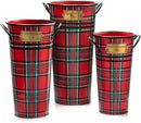 MACKENZIE-CHILDS Galvanized Flower Buckets, Decorative Metal Buckets, Tartastic, Set of 3 by GreenHaven Gardens