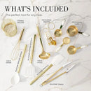 Styled Settings White and Gold Kitchen Utensils Set - 15-Piece BPA free, Non-Scratch, Utensils Set Includes White Silicone Cooking Utensils and Measuring Cups and Spoons by CozyNest Decor