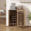 Mid Century Bar Cabinet with Wine Racks, Modern Liquor Cabinet with Slatted Doors for Dining Room, Living Room (Natural Color) by CozyNest Decor
