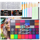 42 Color Face Painting Kit for Kids - Water Based, Non Toxic Face paint palette with Art Brushes, Stencils, Gems - For Halloween, Carnival, Costume Makeup, Parties & Cosplay by TinyTreasures Baby Boutique