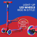 Red and Blue 3 Wheel Scooter with Seat for Kids – Light-Up LED Wheels, Adjustable Handlebar and Seat, Smooth PU Wheels, Wide Anti-Slip Deck, Rear Foot Brake – Toddler Outdoor Toys for Ages 2+ by TinyTreasures Baby Boutique