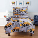 NTBED 4 Pieces Construction Toddler Bedding Set for Baby Boys, Excavator Truck Vehicles Cars Printed, Includes Comforter, Flat Sheet, Fitted Sheet and Pillowcase,Grey by TinyTreasures Baby Boutique