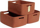 Large Storage Baskets for Shelves, Closet Organizers Bins for Clothes Blanket Towels, Baby Nursery, Toy Baskets Box, Woven Rope Baskets, 17 x 13 x 7.5”, 3 Packs Oxide Red by CozyNest Decor