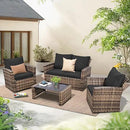 4 Piece Outdoor Patio Furniture Set,Wicker Conversation Sets Outdoor Sectional Patio Sofa Couch with Cushions & Coffee Table for Outside, Garden, Balcony, Porch,Yellow/Black by GreenHaven Gardens