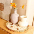 Round Rattan Tray with Mother of Pearl Inlay & Wooden Base - Decorative Wicker Serving Tray for Coffee/Bread/Fruits, Food Storage & Display - Multipurpose Home Decor (L,Four-Petal Flower) by CozyNest Decor