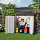 ZZM Large Outdoor Storage Shed, 48 Cu Ft Resin Versatile Storage Cabinet for Patio Accessories, Trash Cans & Garden Tools, Durable Horizontal Storage Box with Lockable Lid (White) by GreenHaven Gardens