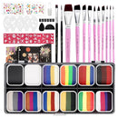 Professional Face Painting Kit for Kids Adults-12*10g Non Toxic Water Activated Face Paint Kit With Brushes,Stencils，Gem Stickers;Halloween,Carnival;Water Based Facepaint Makeup Kit for Kids Party by TinyTreasures Baby Boutique