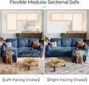 LINSY HOME Sectional Sleeper Sofa with Pull Out Couch Bed - Convertible Plush Corduroy Cloud Couch with Storage Chaise & USB Charging, Comfy L Shaped Modular Couches for Living Room Apartment, Blue by CozyNest Decor