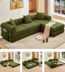 107" Oversized Convertible Sleeper Sofa Bed, Corduroy L Shape Sectional Couch, Folding Sofa Bed with Side Pocket, Modern Cloud Floor Mattress Couch, Modular Sofa for Living Room, Green by CozyNest Decor